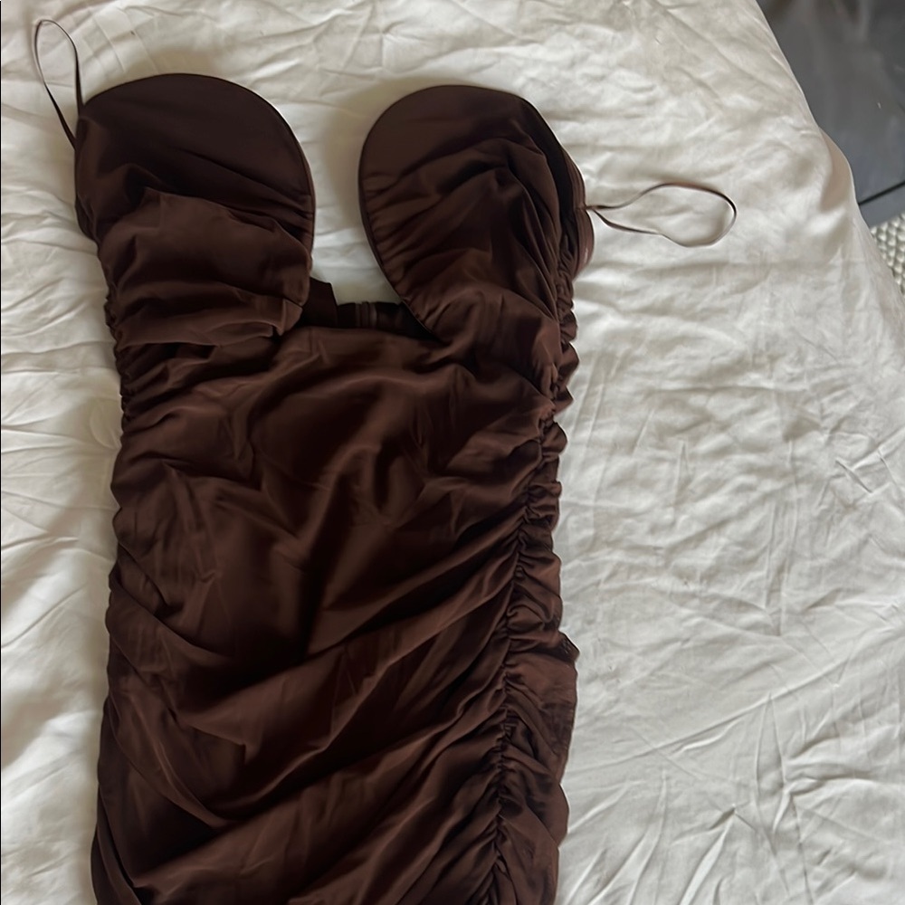 Elegant Brown Ruched Dress